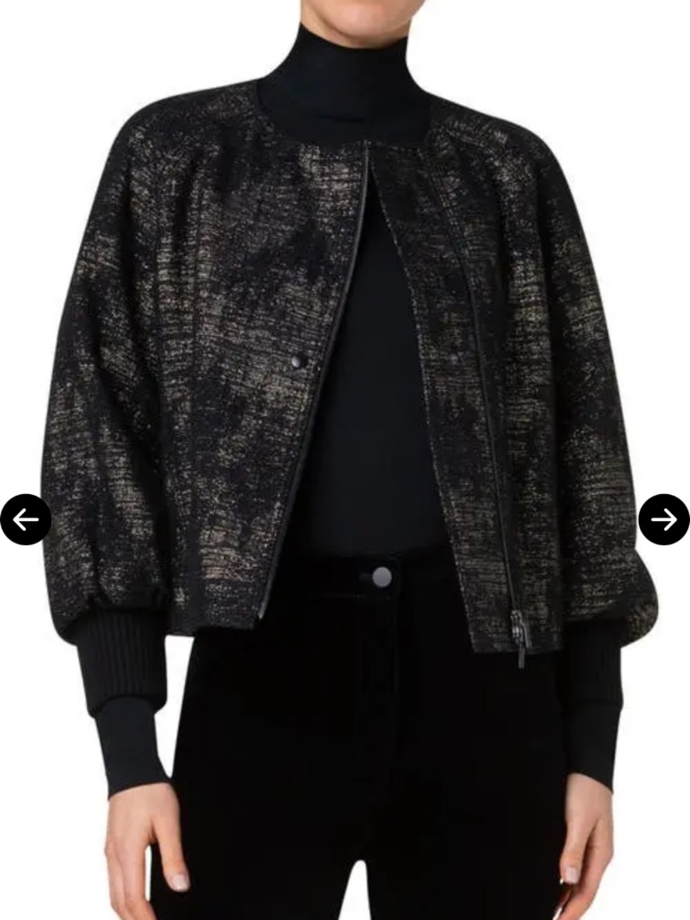Akris Punto Metallic Black Textured Bomber Jacket